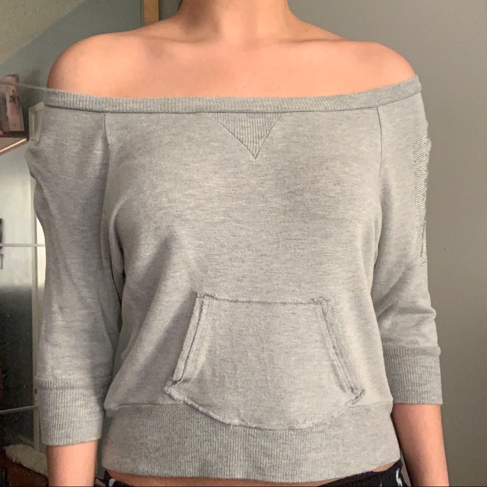 GUESS Rhinestone Logo Crop Sweatshirt - Picture 2 of 12